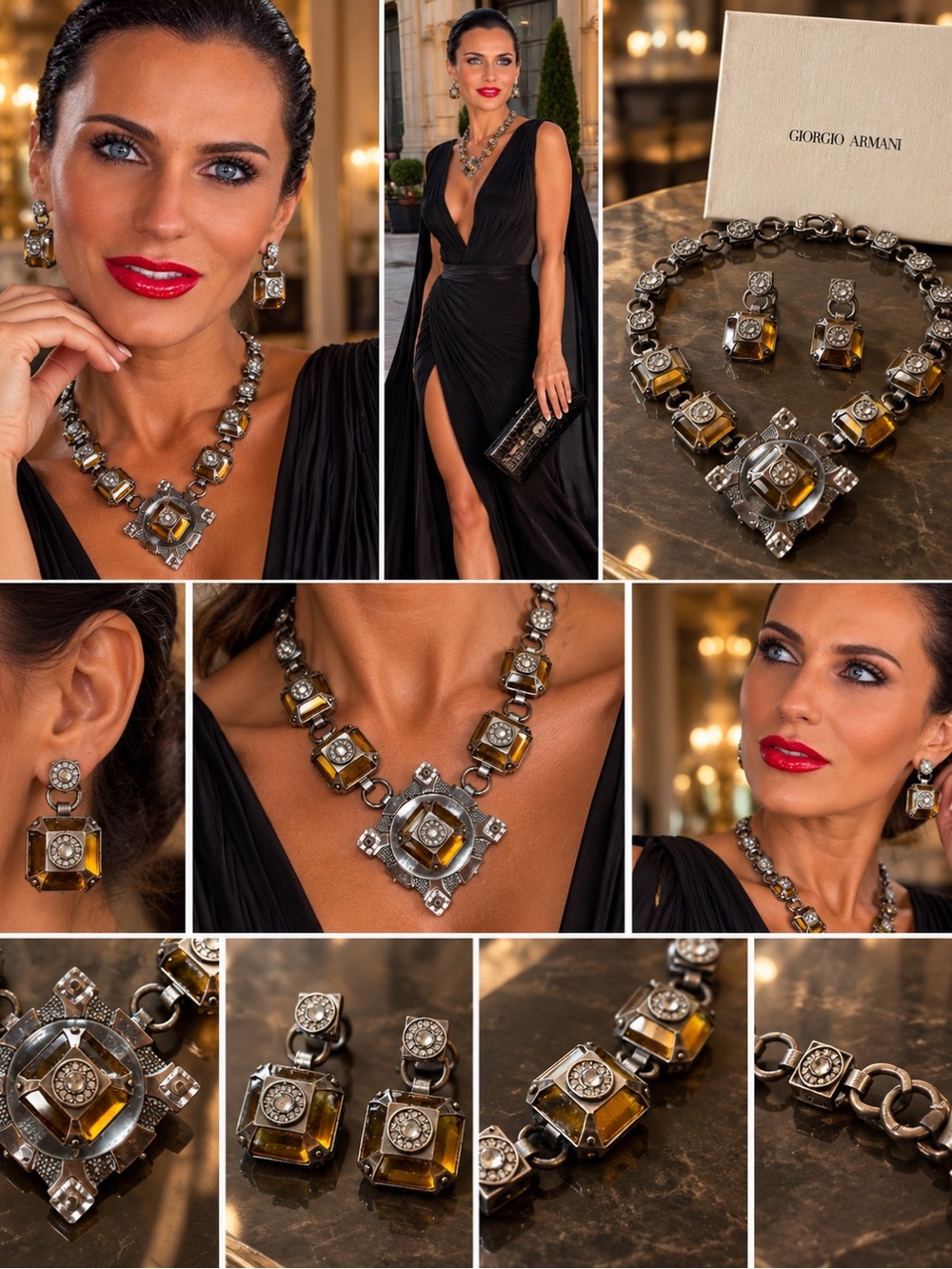 Giorgio Armani runway statement necklace, and earrings set